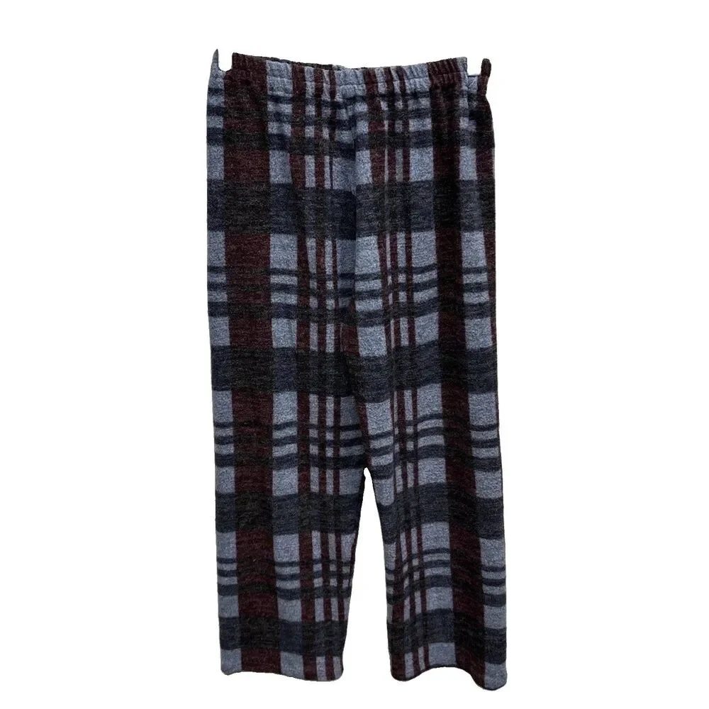 Boy Youth Pajama Pants 12 Plaid Blue Gray Maroon Elastic Waist Pullon 25X25”